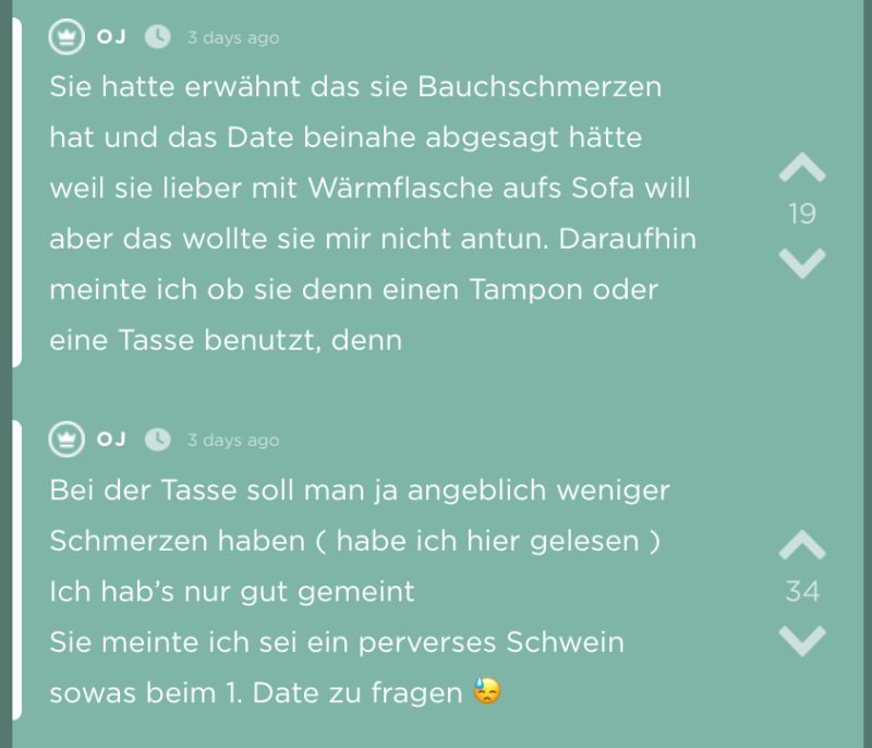 Er spricht über Menstruation beim ersten Date - Sie geht. Doch dann ein Happy End!