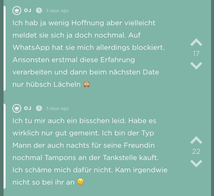 Er spricht über Menstruation beim ersten Date - Sie geht. Doch dann ein Happy End!