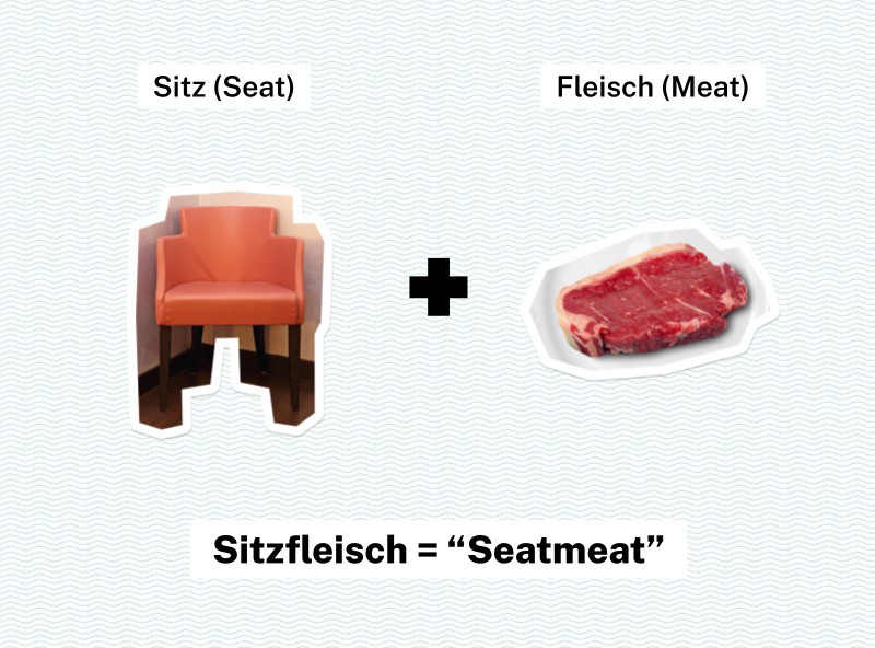 Das "Sitzfleisch" beschreibt genau jenen Teil unseres Körpers, auf dem wir sitzen: unseren Hintern.