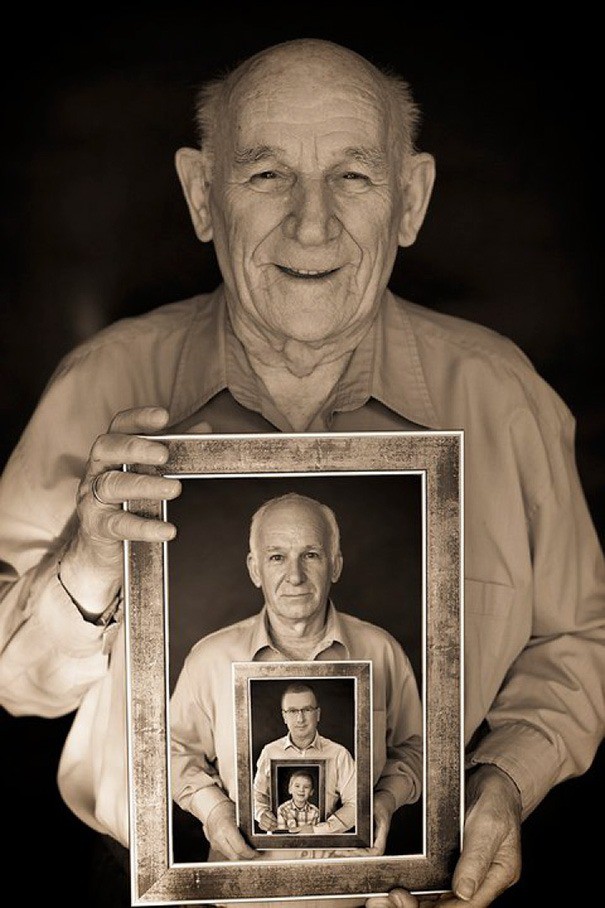 Ein berührendes Bild, das eine Familie väterlicherseits über vier Generationen zeigt