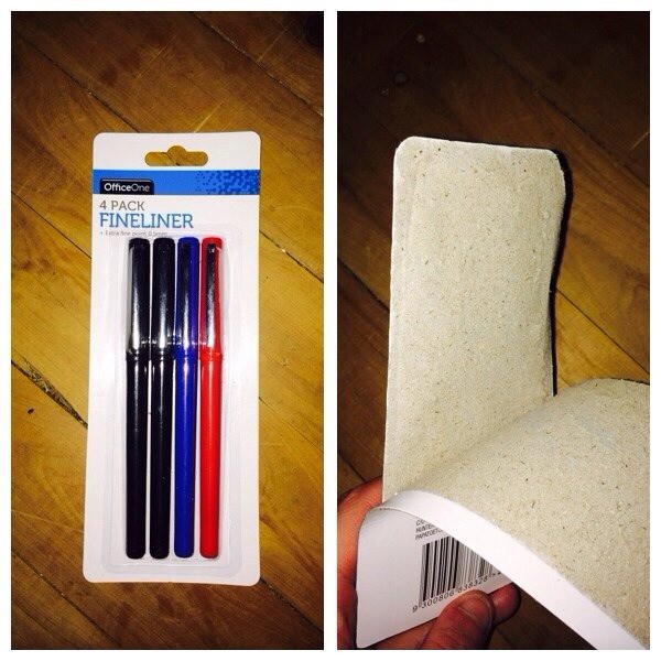 Verpackungen, die aus Pappe sind und einen Inhalt wie Stifte haben, sind immer sehr schwer zu öffnen