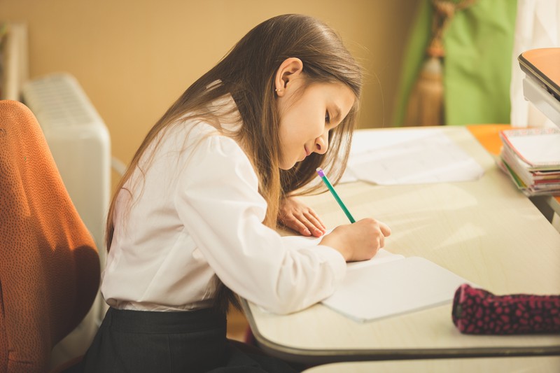 Dieses Bild zeigt ein Mädchen, das ihre Hausaufgaben macht.
