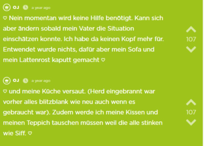 Ihre Küche ist ein Chaos, ihr Bett zerstört