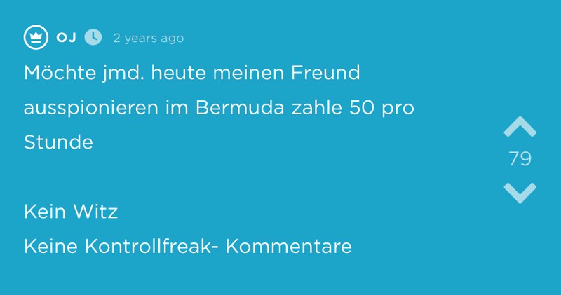 Jodel, Jobangebot, den Freund ausspionieren wegen Verdacht auf Fremdgehen