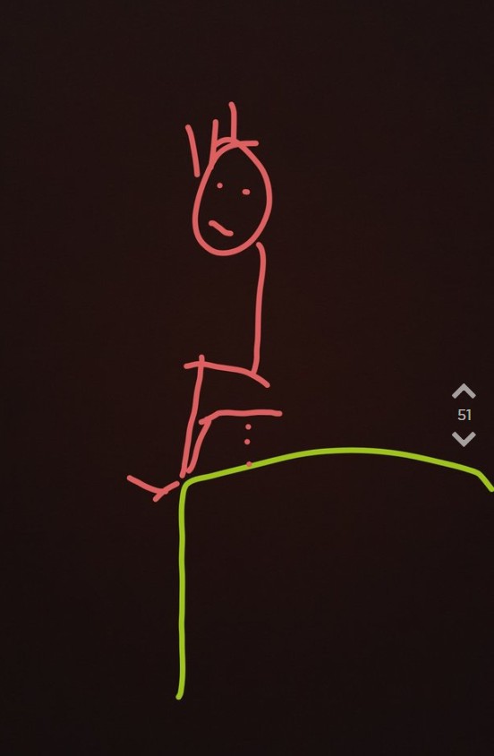 Jodler macht Zeichnung von OJs Date, wie sie auf den Bahnsteig pinkelt.