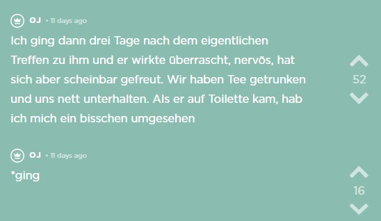 Oj ist bei dem Mann in der Wohnung und sieht sich dort um, als er auf die Toilette verschwindet