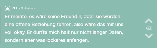 Er erzählt OJ dass es seine feste Freundin ist, sie aber eine offene Beziehung führen