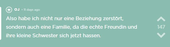 OJ fühtl sich schuldig, das sie denkt , dass sie nun die Beziehung und eine Familie zerstört hat