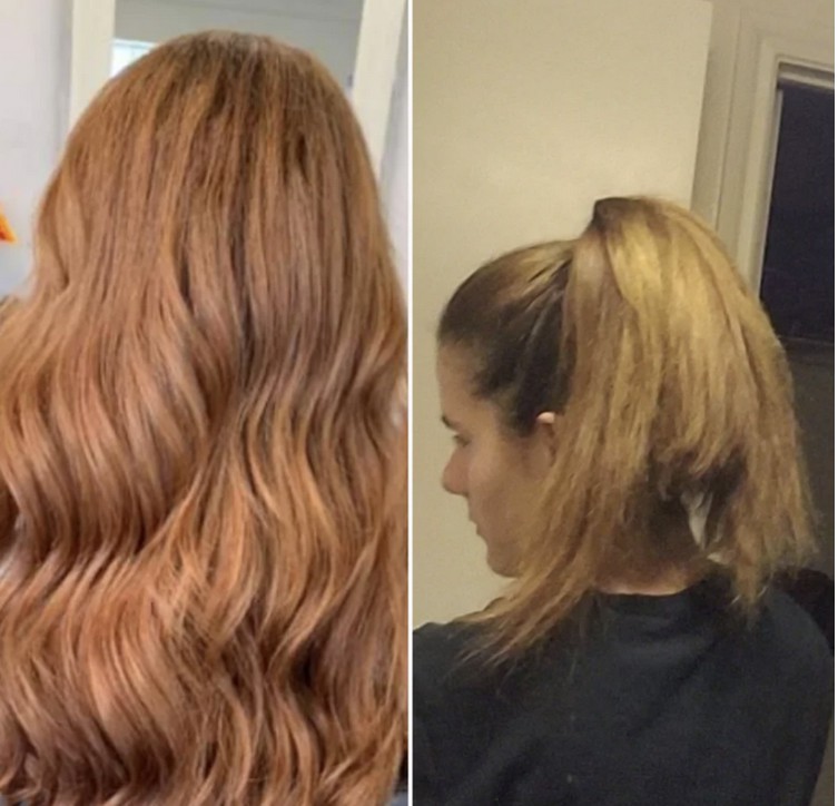 Frau bekommt Kante in Haare geschnitten