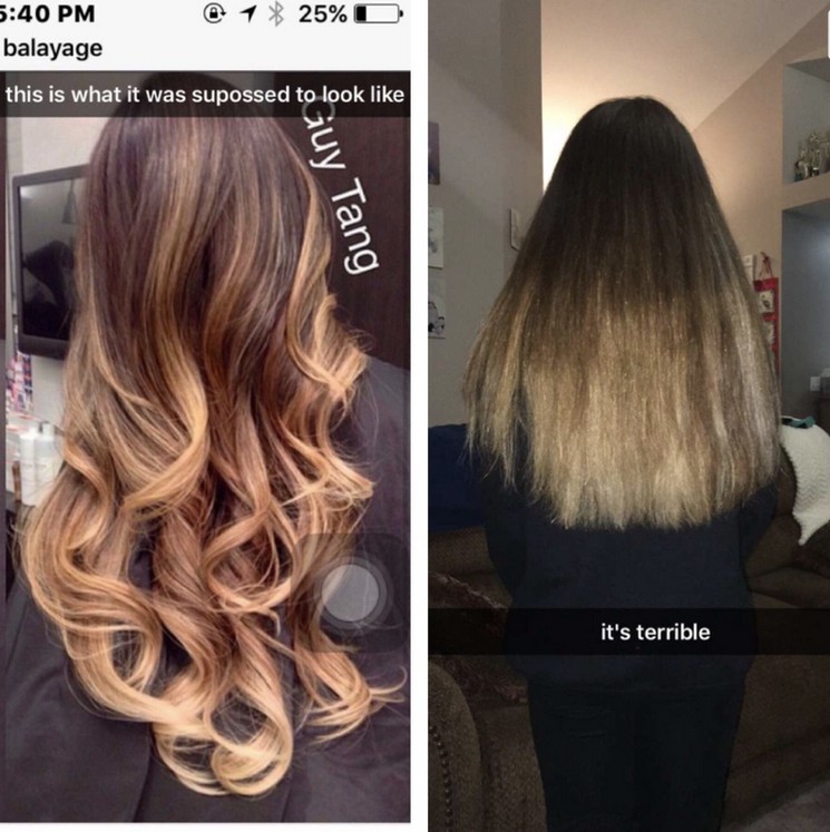 Frau hasst ihre Balayage Haare