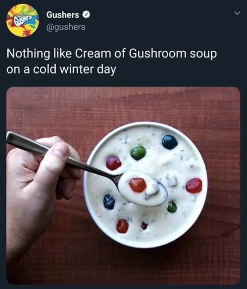 Sahne-Suppe mit Fruchtgummi als Küchenunfall