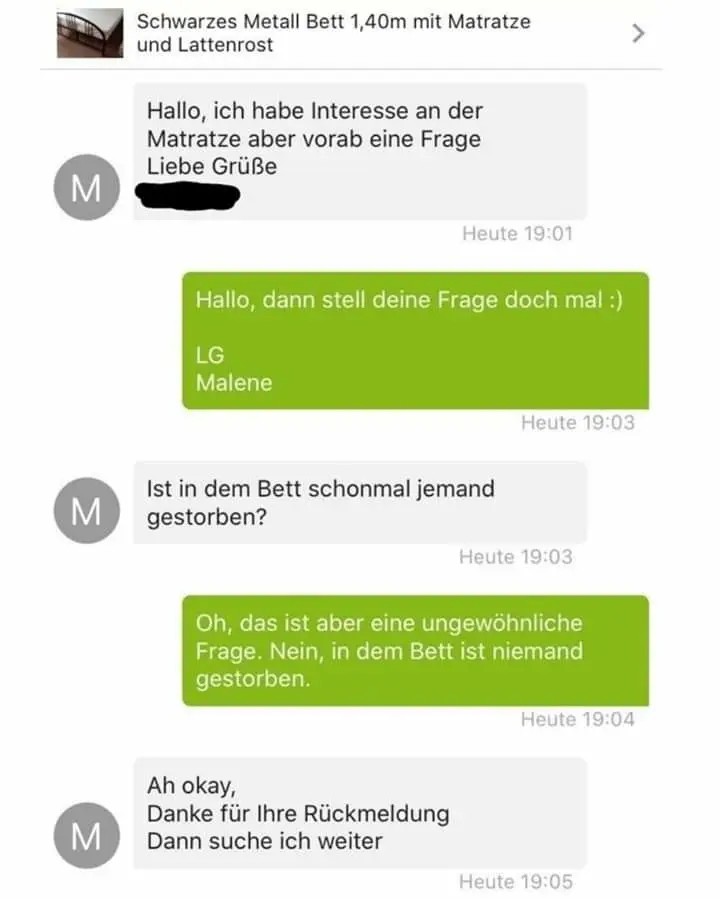 Man sieht einen Chat auf eBay, in dem ein Mensch ein besonderen Fetisch hat
