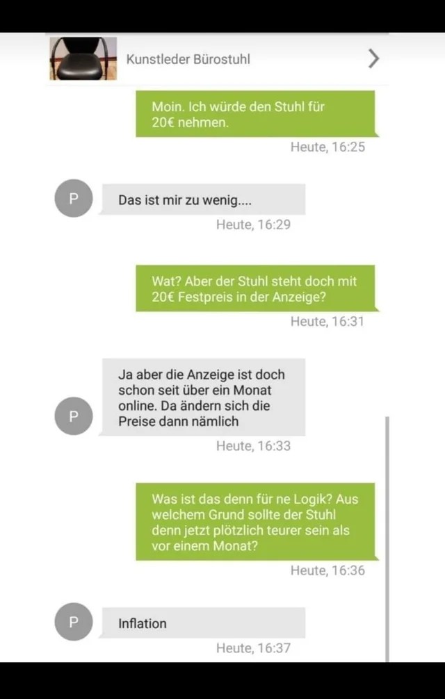 Ein Chat, in dem über Inflation und steigende Kurse diskutiert wird