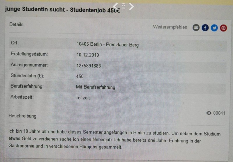Studentin sucht einen Nebenjob auf Ebay Kleinanzeigen