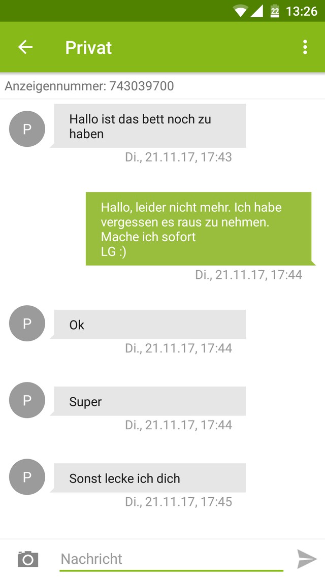 Der Chatverlauf auf ebay Kleinanzeigen ist eskaliert