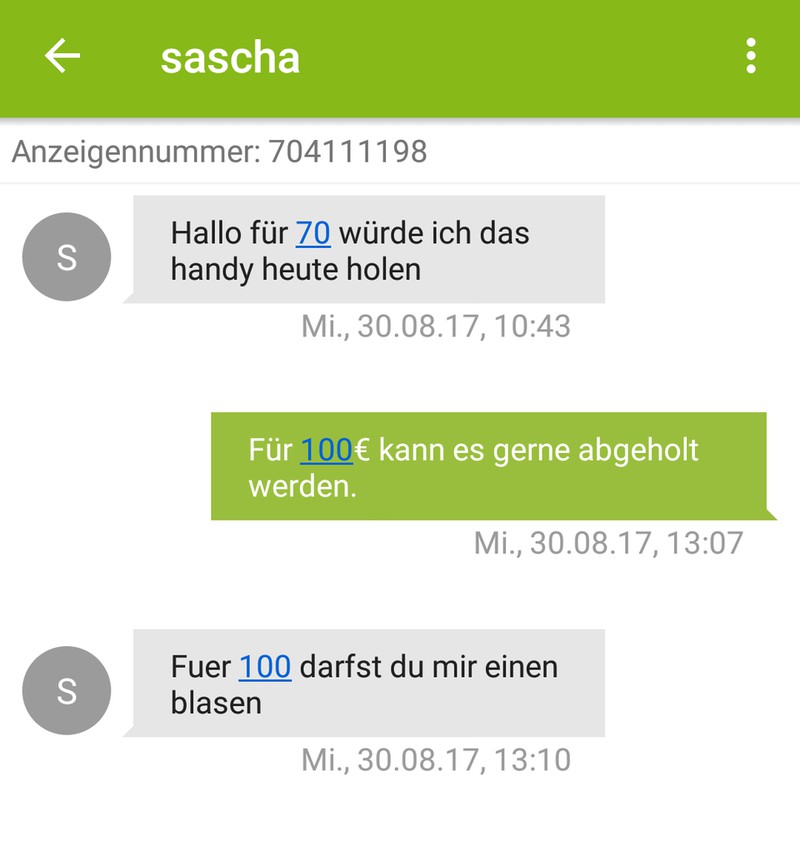 Auch dieser Chatverlauf auf Ebay ist schnell eskaliert