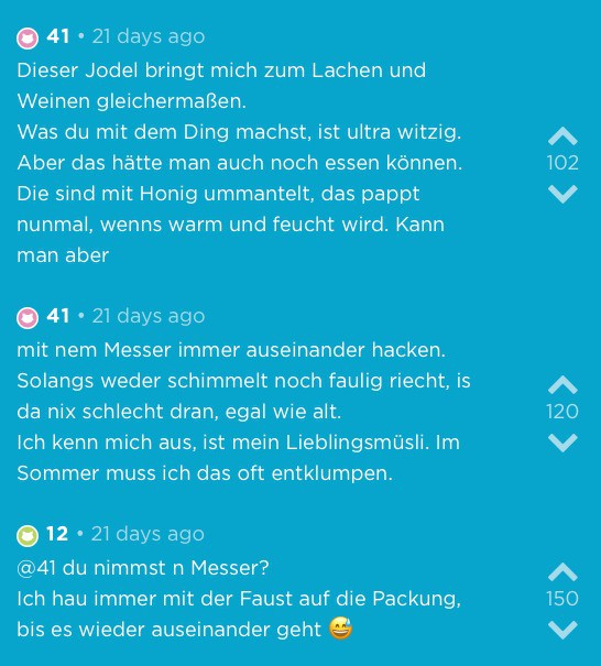 Jodler raten OJ, die harten Smacks noch zu essen.