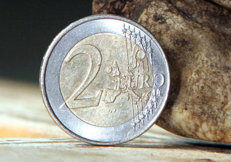 Zwei-Euro-Stück im Verhältnis zu einem Ei der dunklen Tigerpython