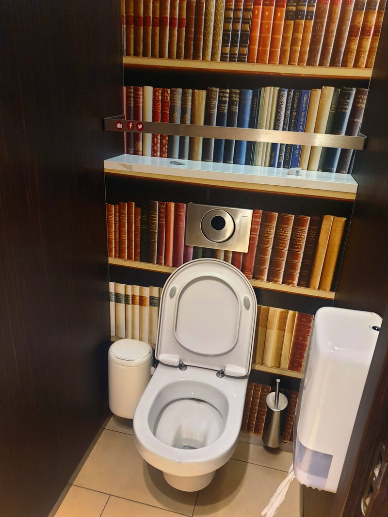 Schlau kombiniert: Toilette und Bücherregal