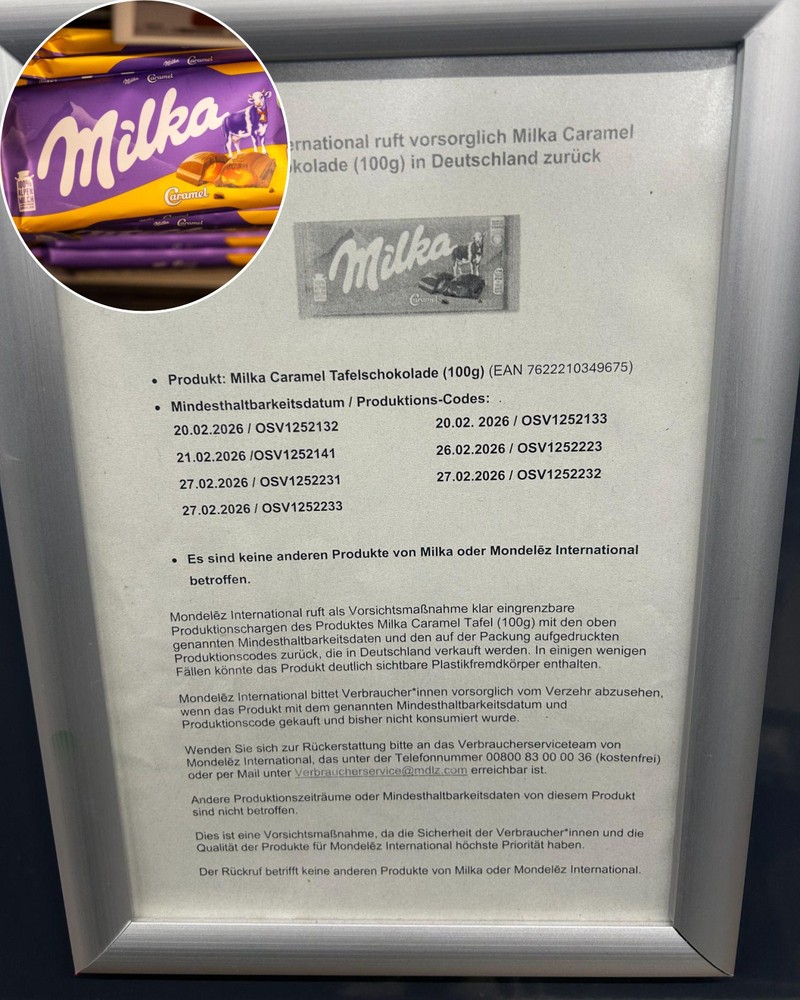 Milka-Rückruf in Deutschland wegen Plastikteilen.