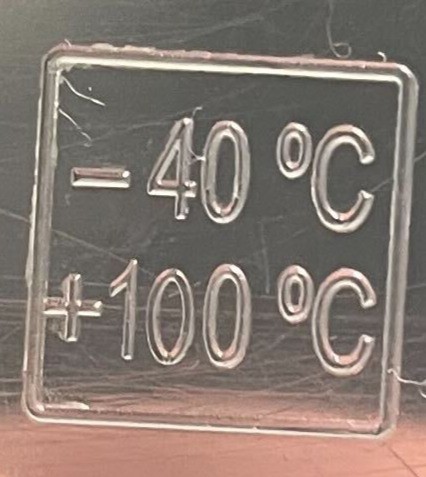 Der angegebene Temperaturbereich zeigt an, welche Temperaturen der Behälter aushält.