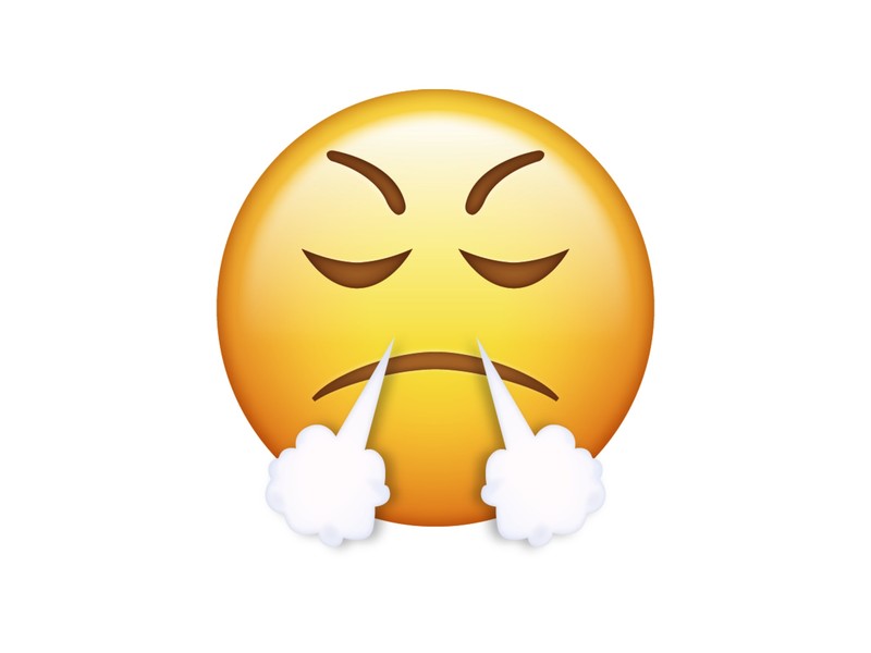 Du denkst, dieser Emoji ist stinksauer? In Wahrheit freut er sich über seinen Erfolg und pustet erschöpft, aber glücklich die Wangen auf.