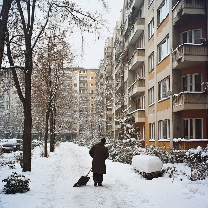 Im Winter muss man den Schnee wegschippen.