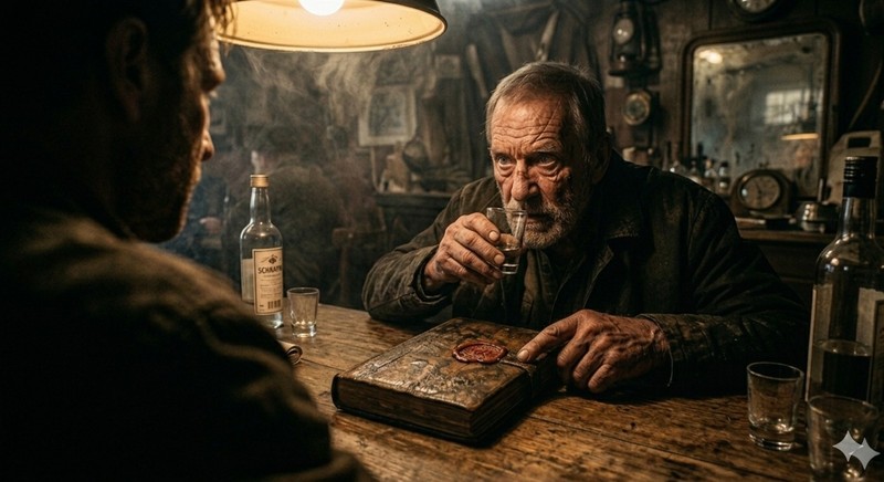 Zwischen Schnapsglas und Schatten flüstert ein alter Seemann eine Wahrheit, die besser für immer im Hafenbecken geblieben wäre.